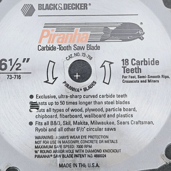 Black Decker Piranha 6 1/2" Saw Blade 18 Carbide Teeth Professional Resharpenabl - Picture 2 of 8